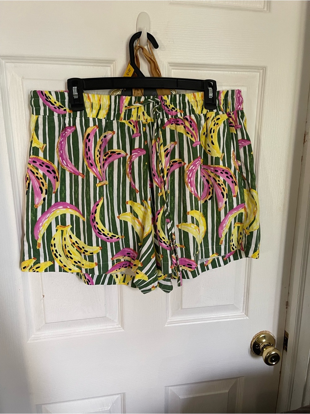 Casual Green Striped Banana-Print Women’s Shorts